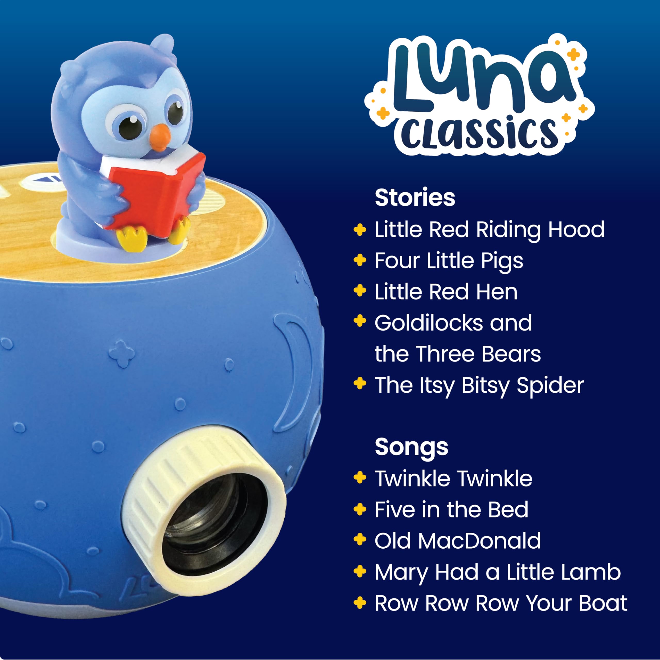 LUNA STORYTIME kid-friendly controls for simple operation.