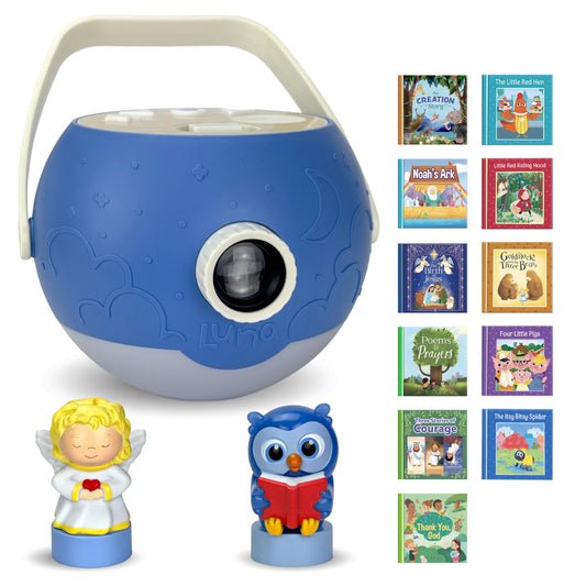 Luna StoryTime projector bundle unboxed for screen-free storytelling setup.