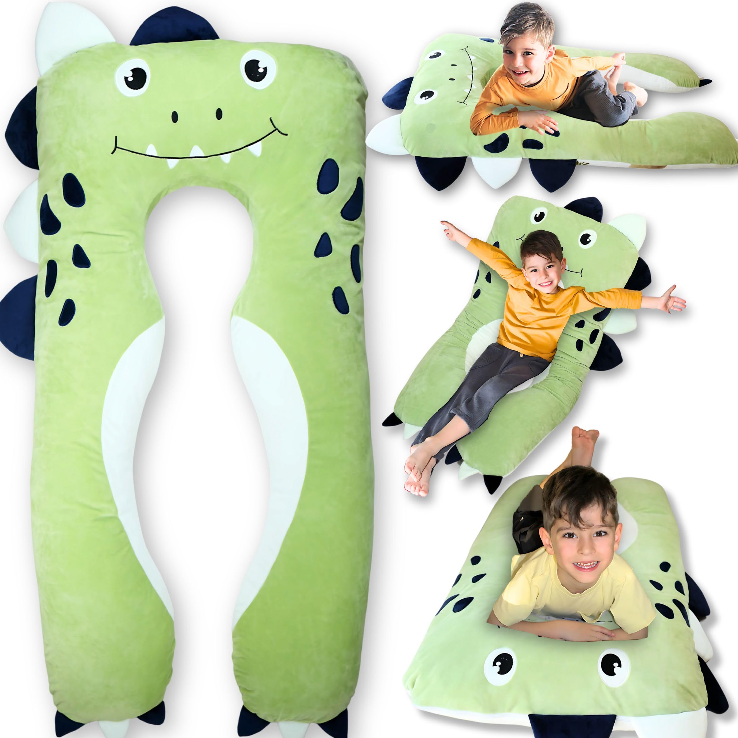 LUNAMIRA Dino 47-inch U-shape pillow offering cozy sleep support for kids
