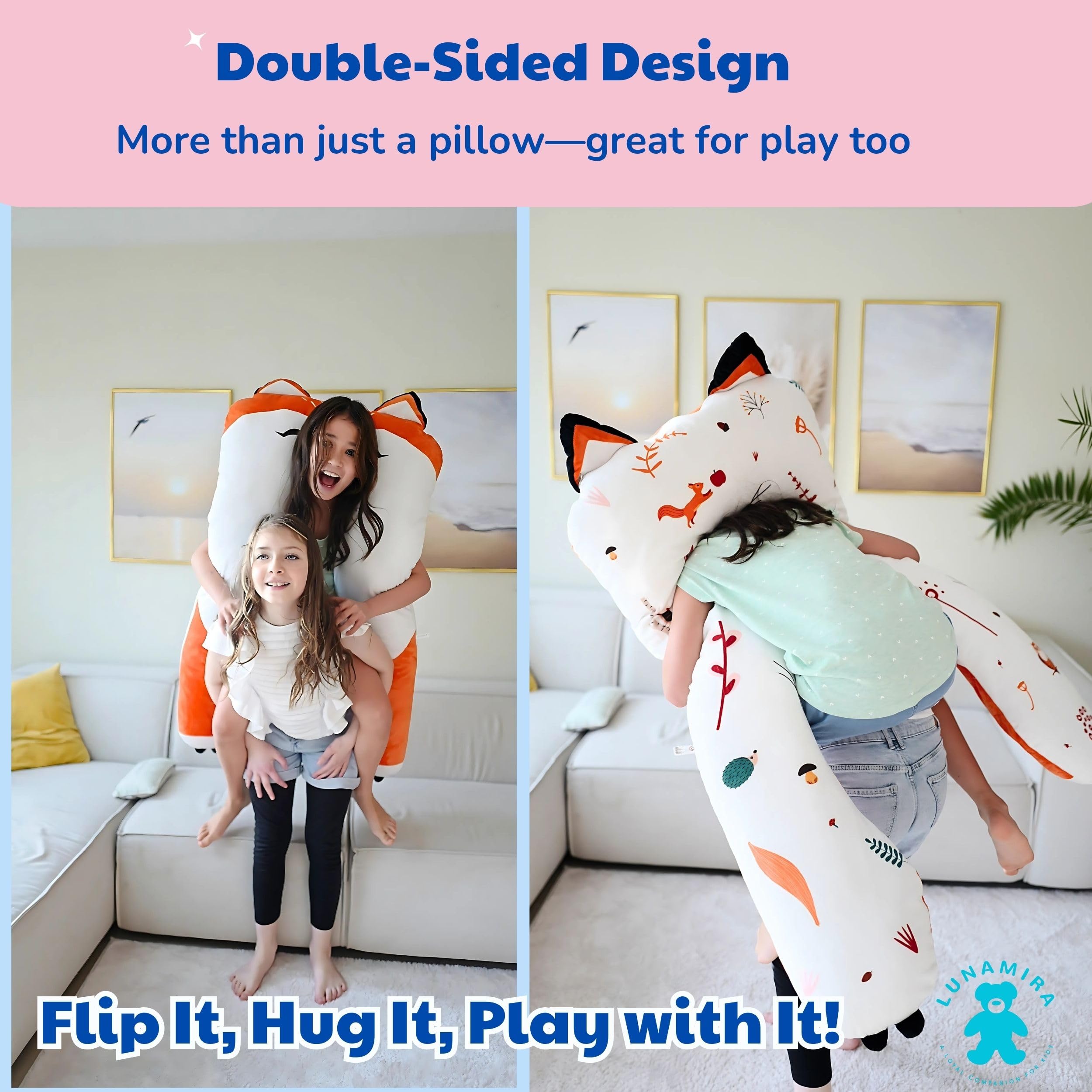 LUNAMIRA Fox Kids Body Pillow breathable cover for sensitive skin comfort