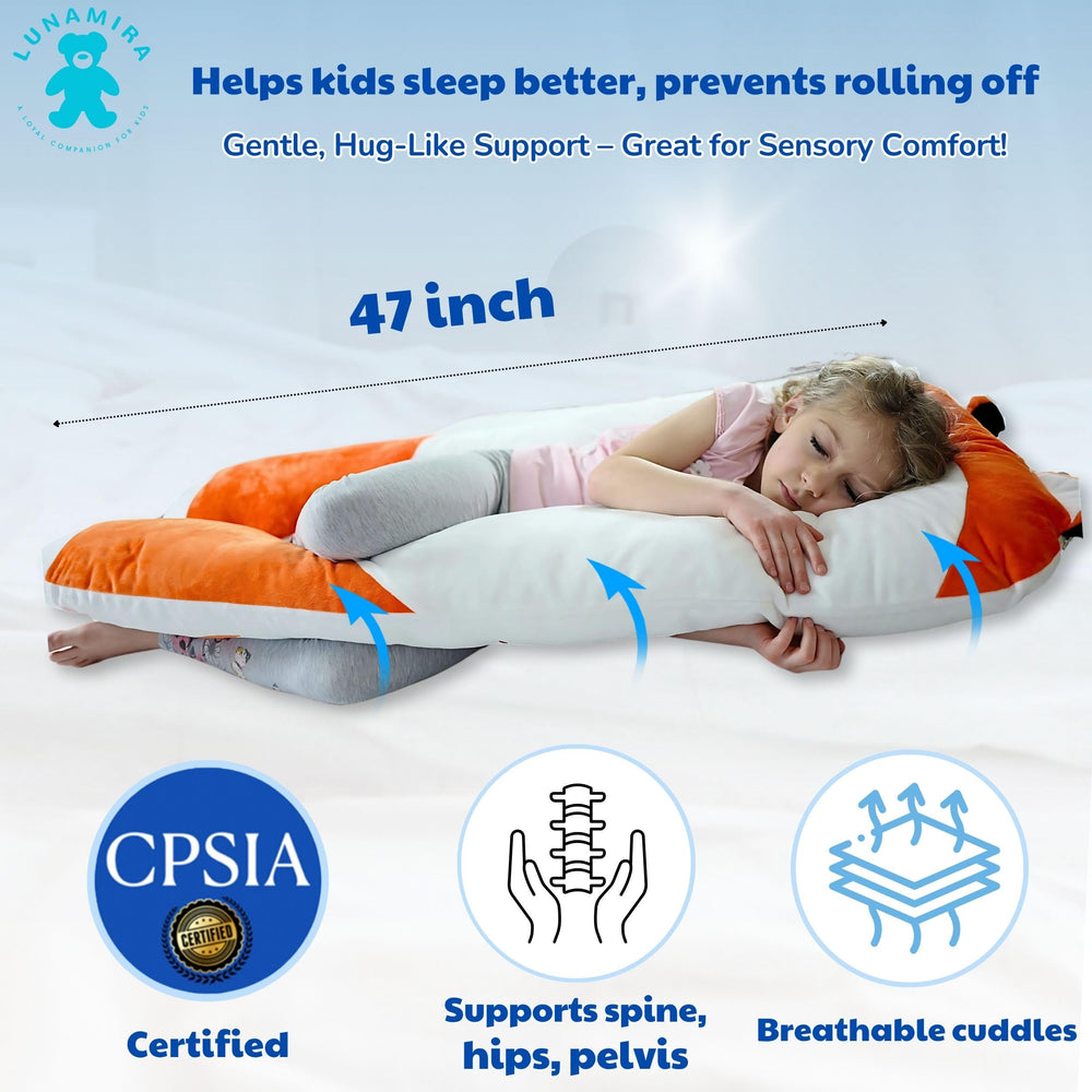 LUNAMIRA Fox Kids Body Pillow 100% cotton fill for cozy support