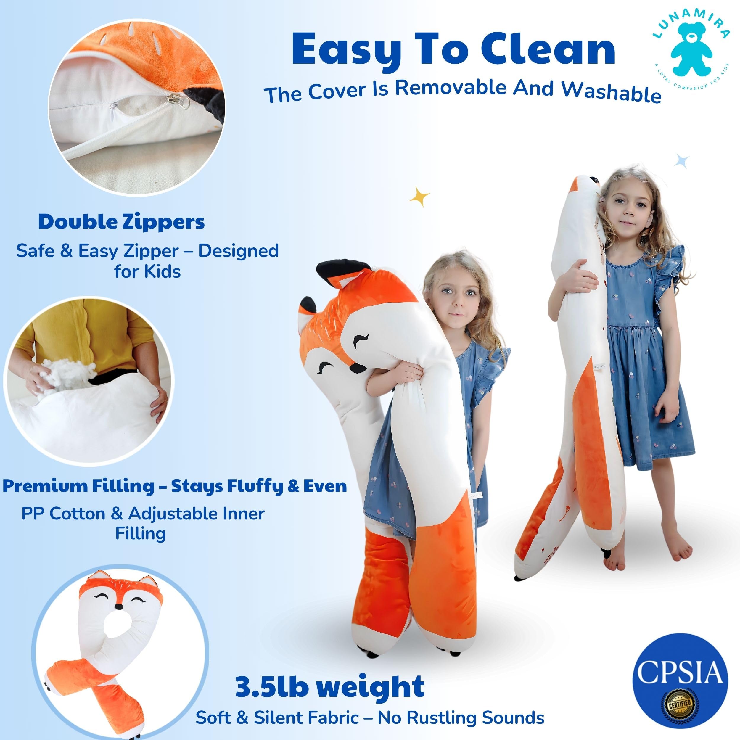 LUNAMIRA Fox Kids Body Pillow in a kid's room decor setting