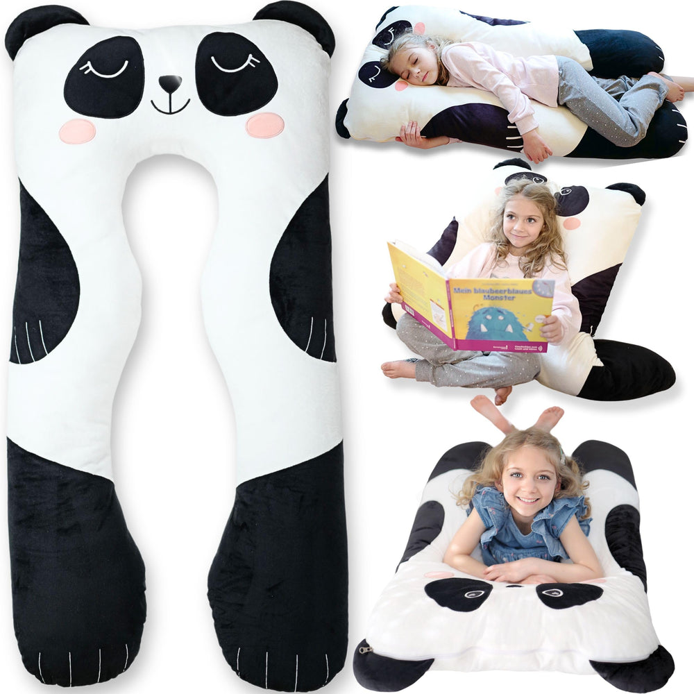 LUNAMIRA Panda Kids Body Pillow 47-inch view showing cuddling and sleep comfort