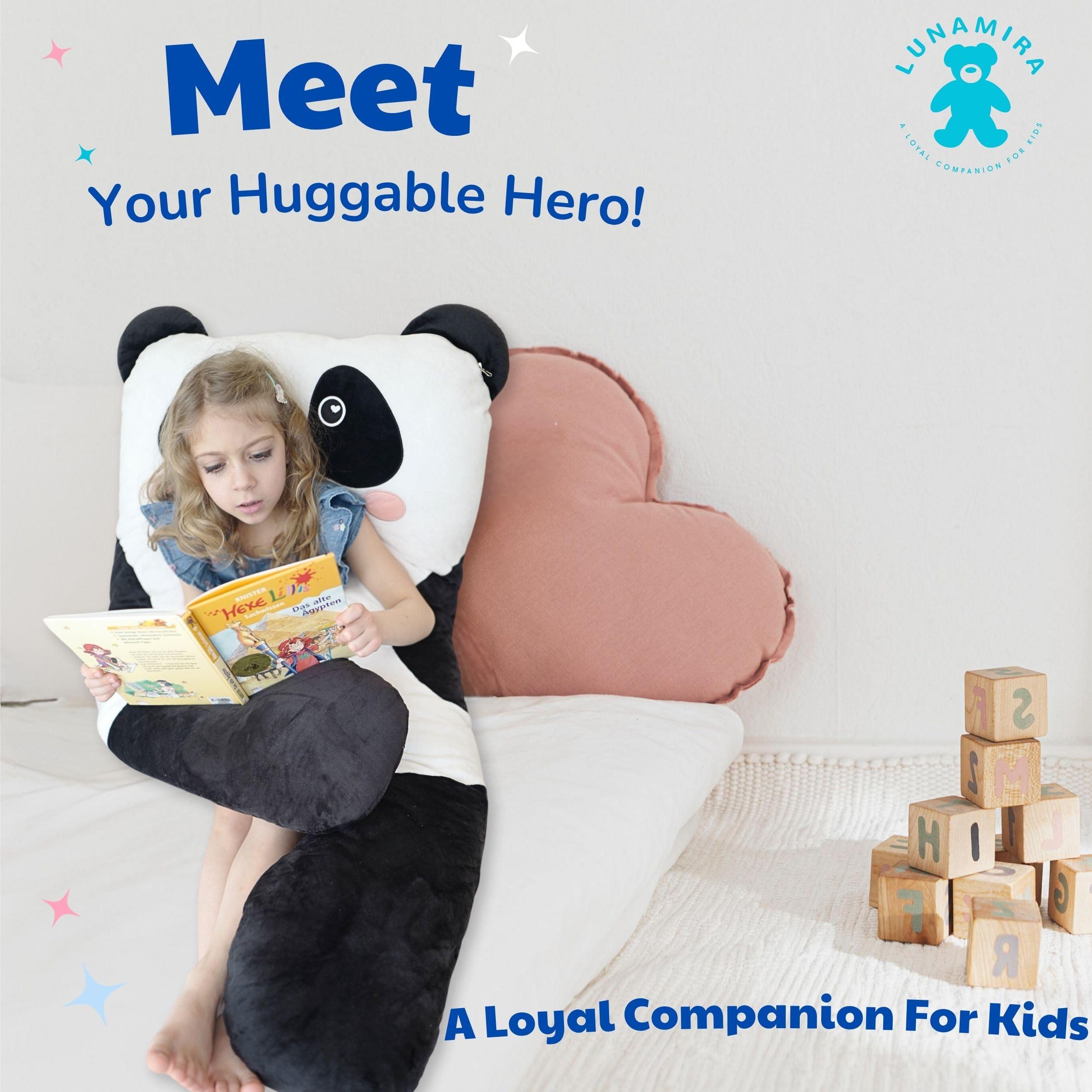 LUNAMIRA Panda Kids Body Pillow removable cover closeup for easy cleaning