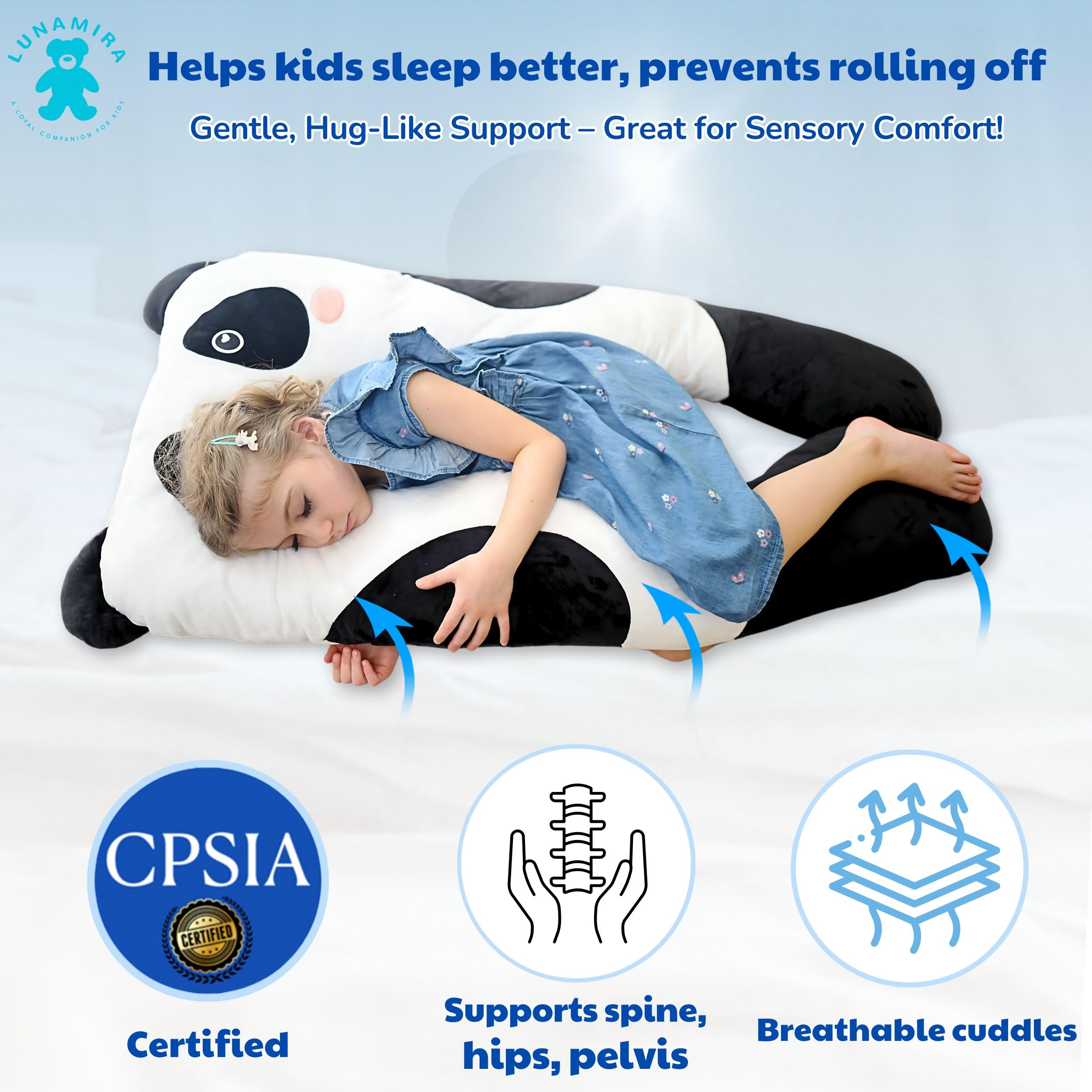 LUNAMIRA Panda Kids Body Pillow knee padding closeup reveals extra comfort