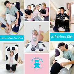 LUNAMIRA Panda Kids Body Pillow spine support angle demonstrates posture-friendly design