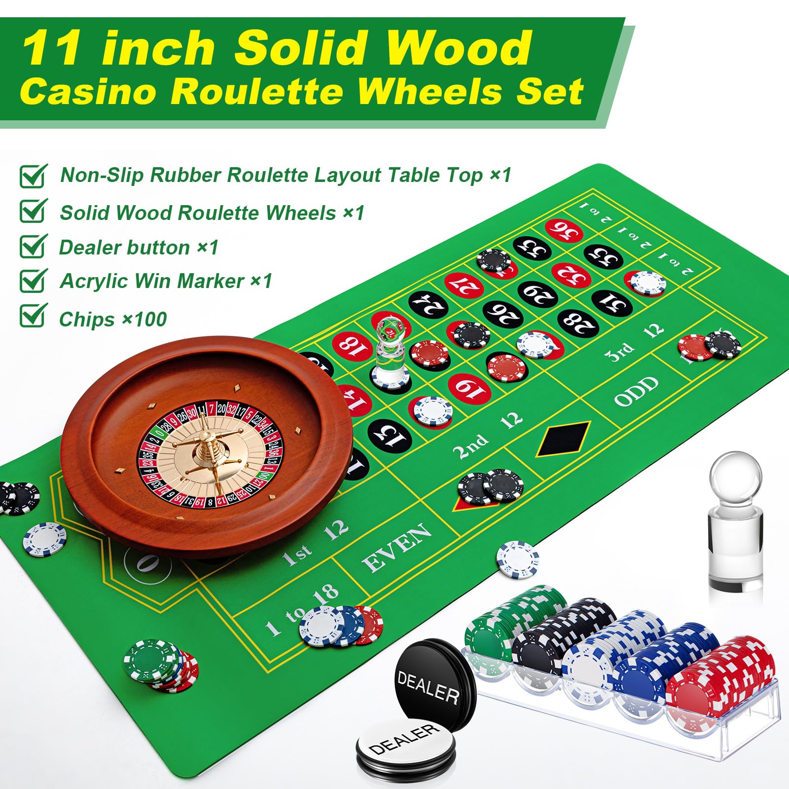 Lunmon roulette layout mat 35x16 inches with clear betting zones