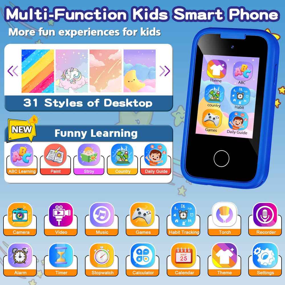 Luoba Kids Phone blue back view showing compact, durable body