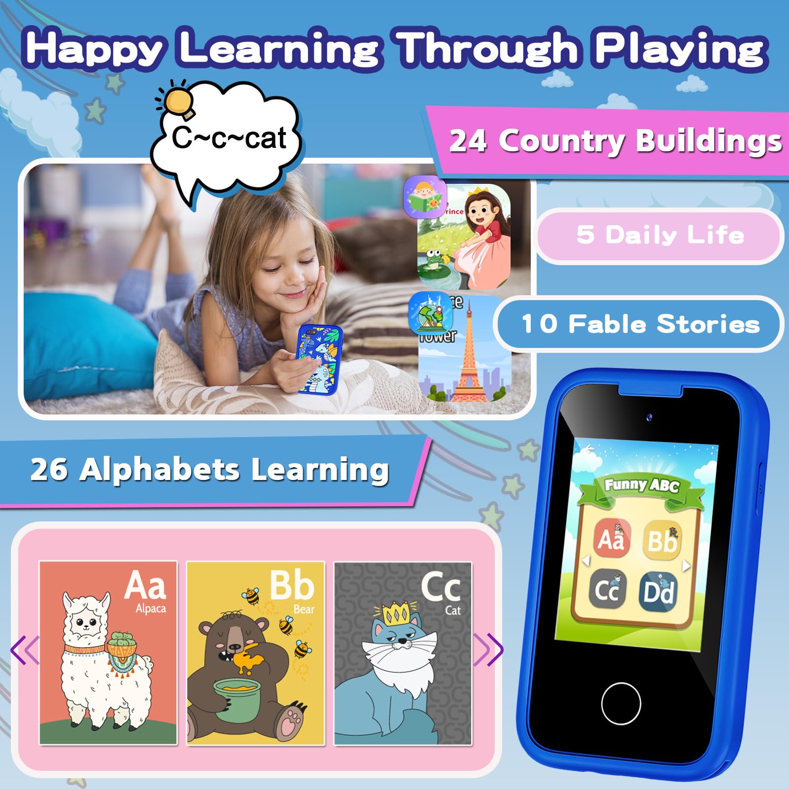 Luoba Kids Phone blue lanyard for easy carrying