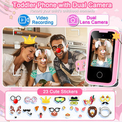 Luoba kids phone pink screen close-up, bright display for games and stories.