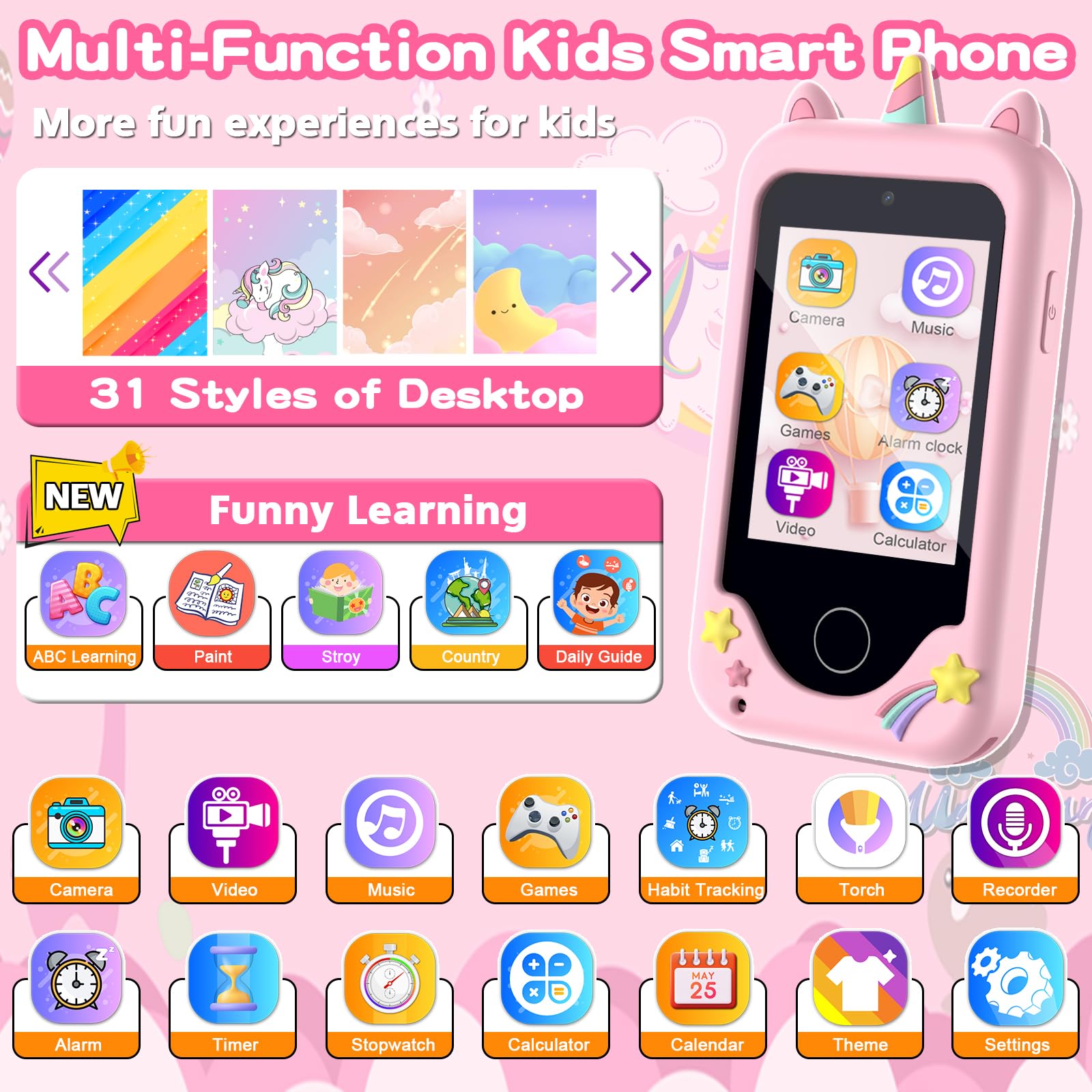 Luoba Kids Phone side view highlights compact, kid-friendly design for small hands.