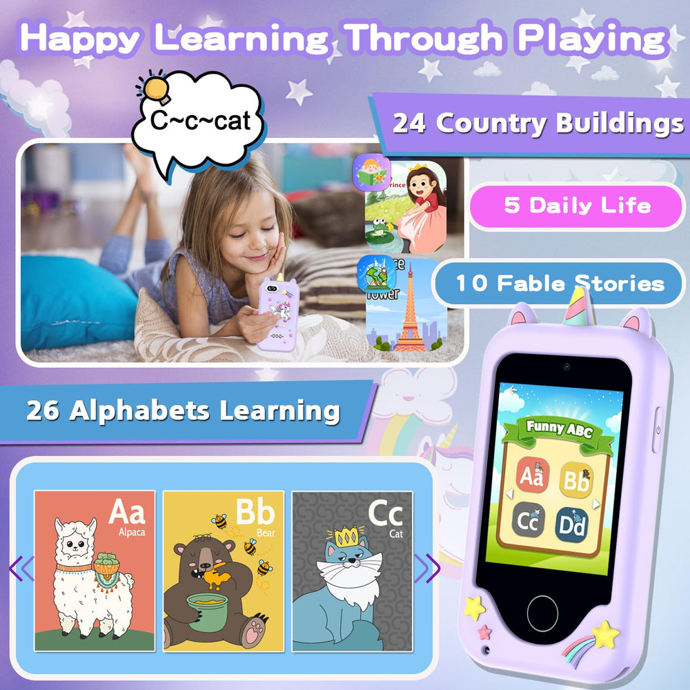 Luoba phone ABC learning feature enhances early literacy.