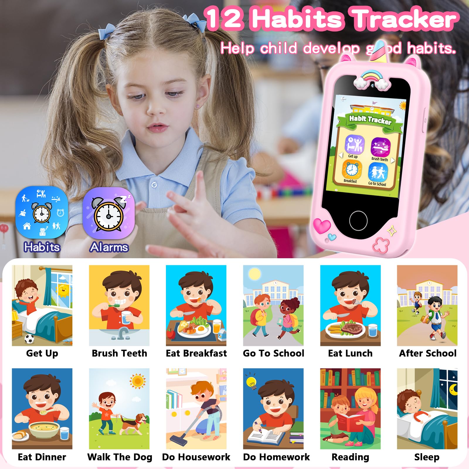 Luoba kids phone pink with 23 stickers for personalized photos
