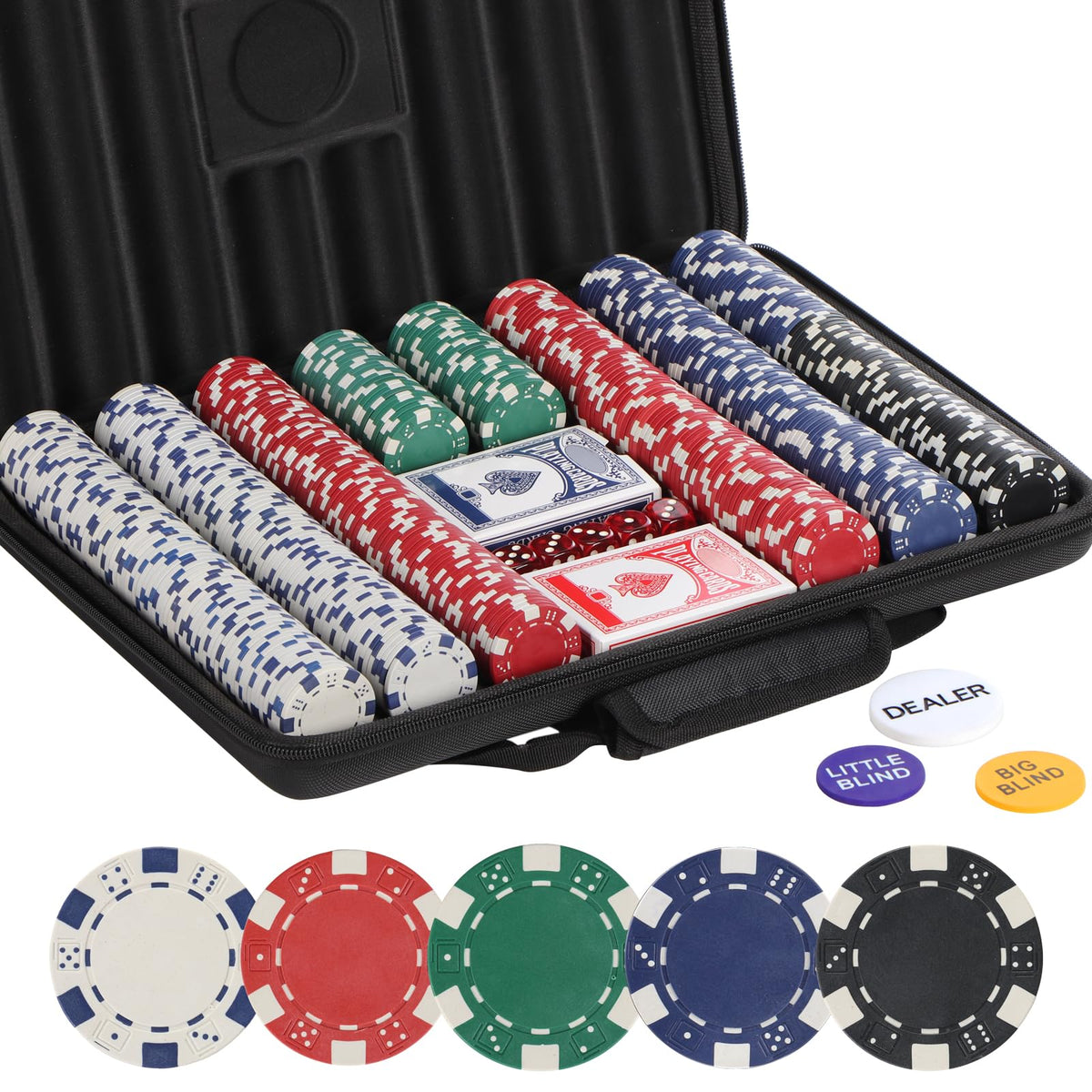 LUOBAO poker chips 500 pcs for Texas Hold'em, durable clay blend for smooth casino-style gameplay.