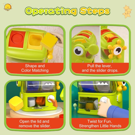 Lurui Baby Blocks Color Shape Sorter lever action releases blocks for repeated engaging play.