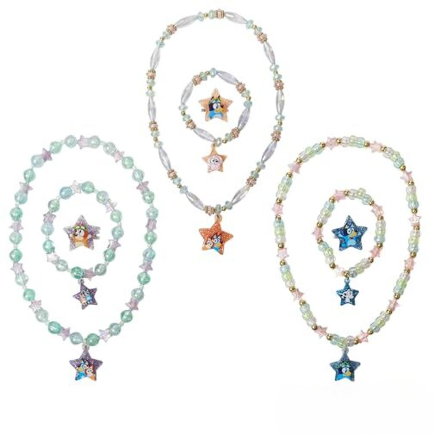 LUV HER Bluey Girls Jewelry Set necklace beads close-up, safe and colorful