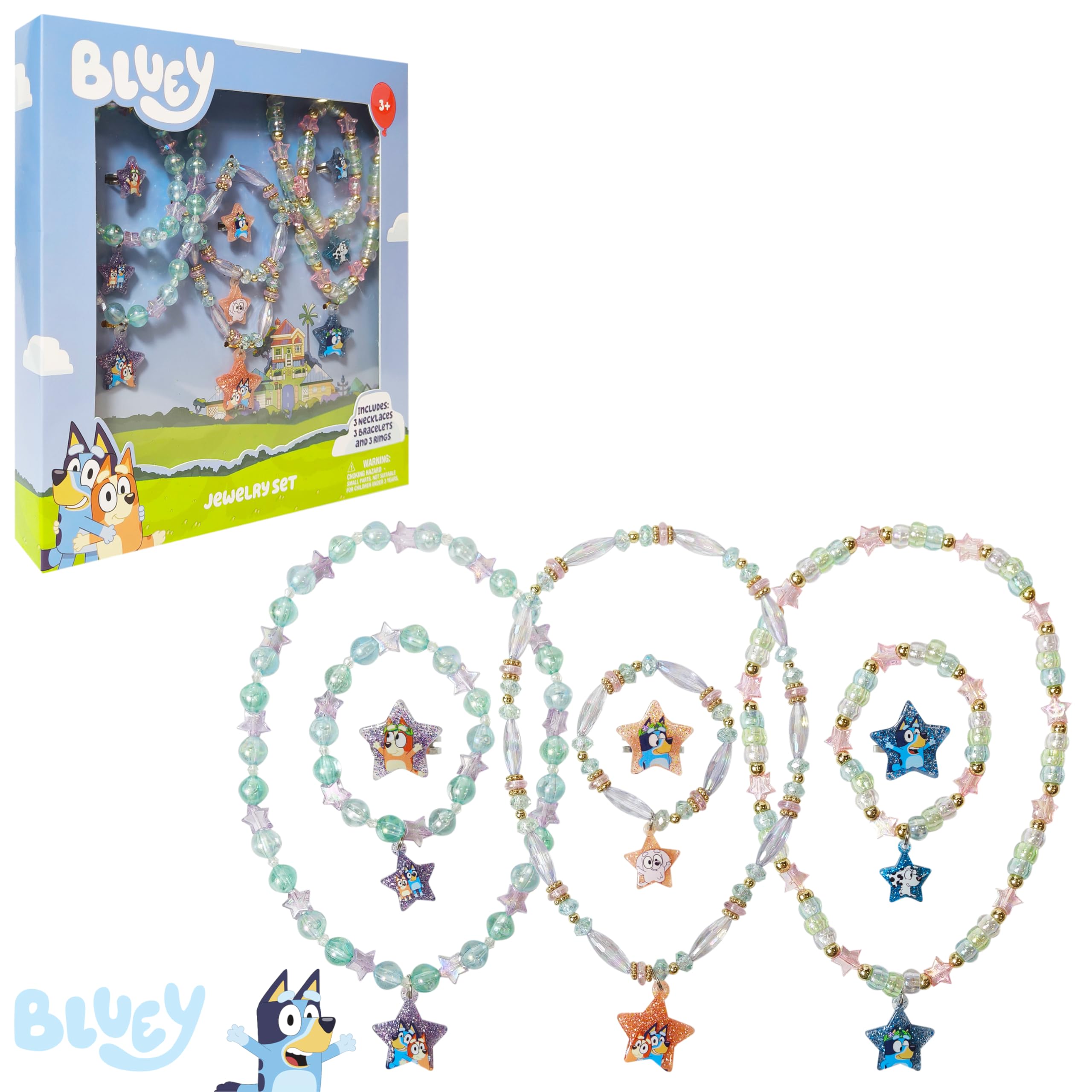 LUV HER Bluey Girls Jewelry Set ring details, bright colors