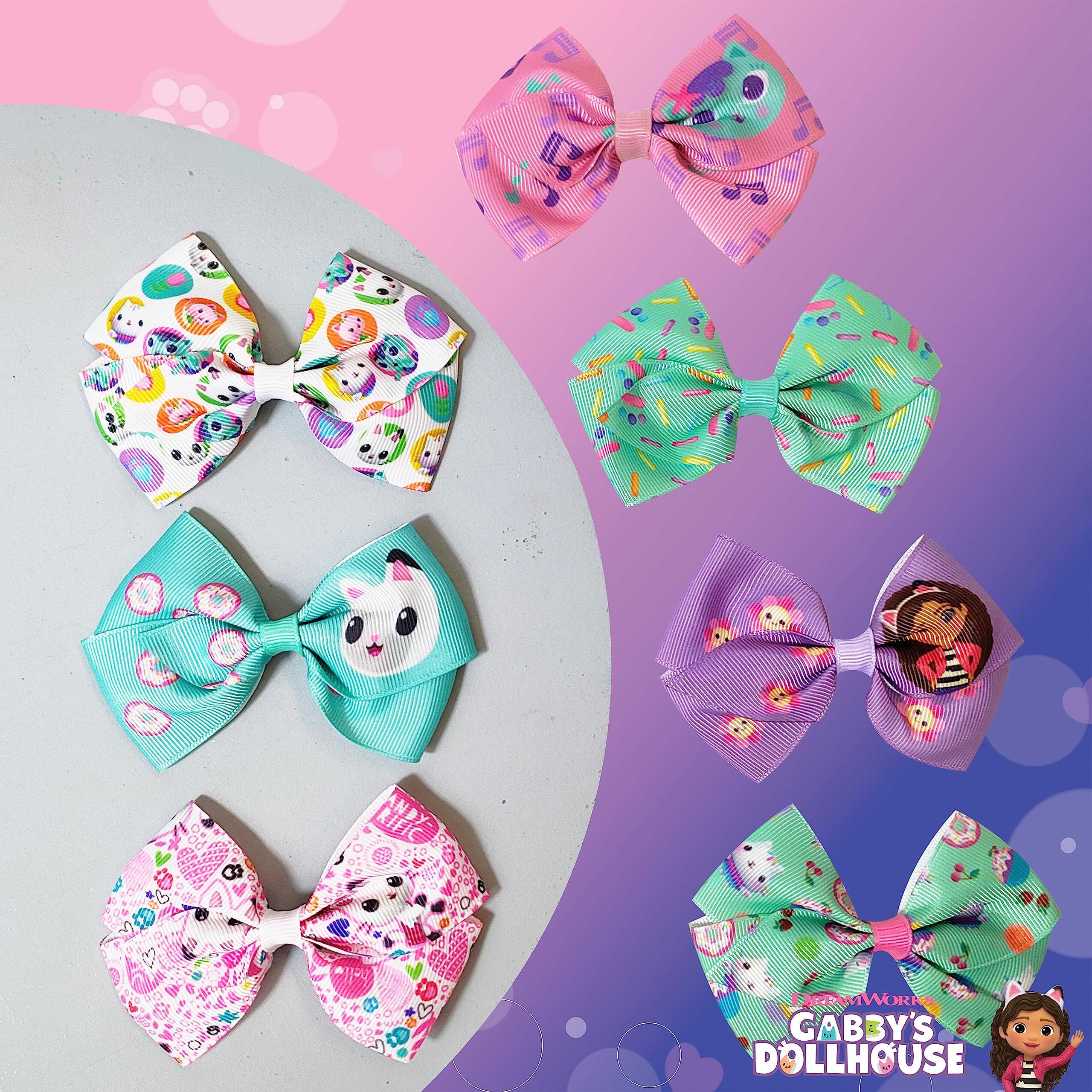 LUV HER Gabby’s Dollhouse bow clip ideal for school or playdates.