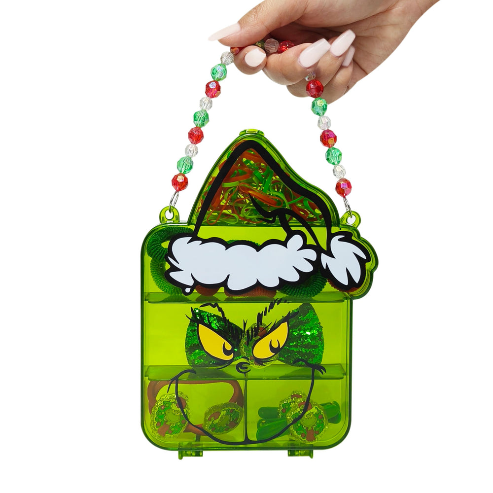 LUV HER Grinch glitter bow adds sparkling holiday style