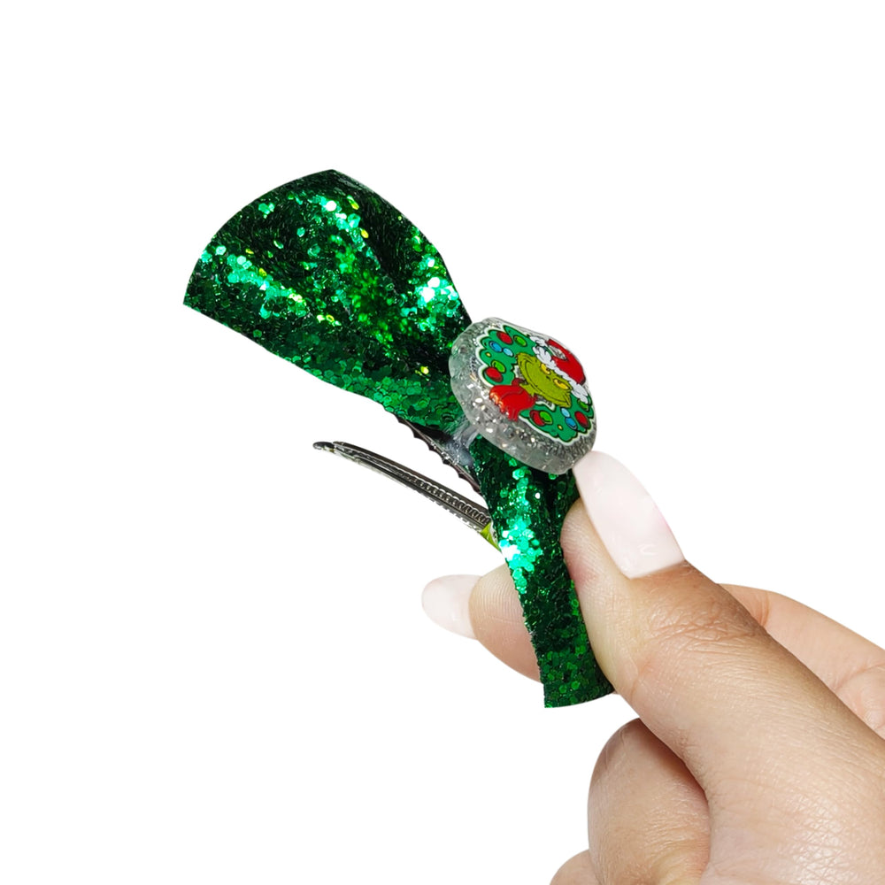 LUV HER Grinch hair clips with acrylic charm add festive flair