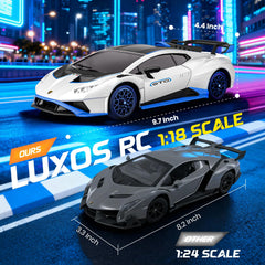 LUXOS RC Lamborghini Huracán STO 1:18 scale front view for immersive racing feel.