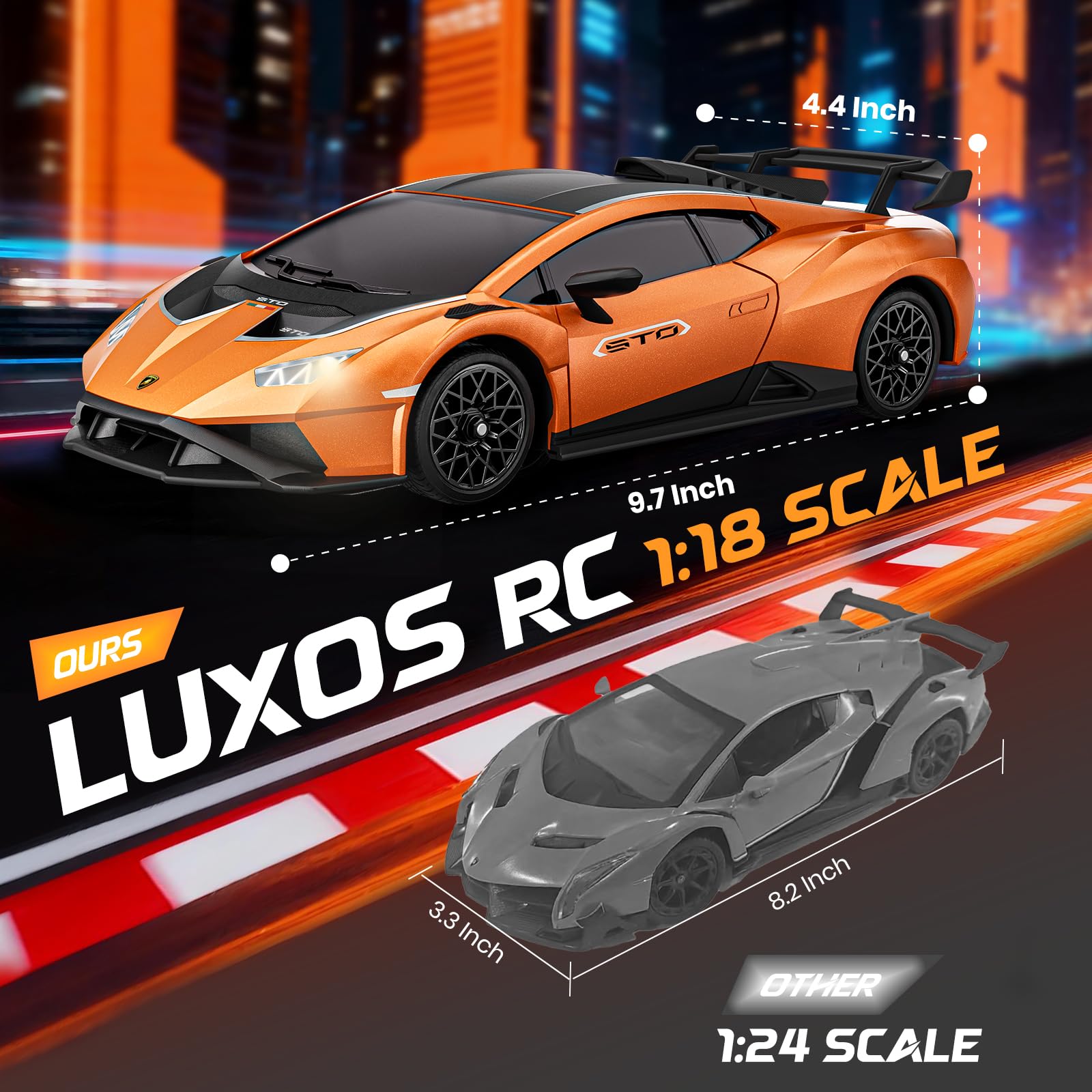 Luxos RC Lamborghini Huracan STO includes two rechargeable batteries for longer play