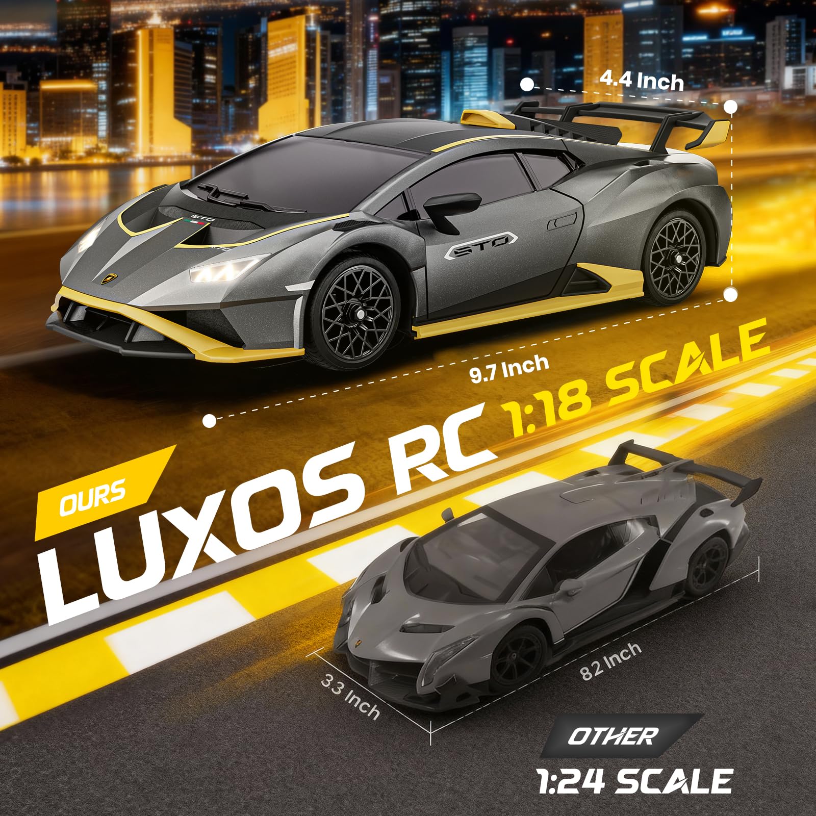 LUXOS RC Lamborghini remote control with 2.4GHz for multi-car racing.