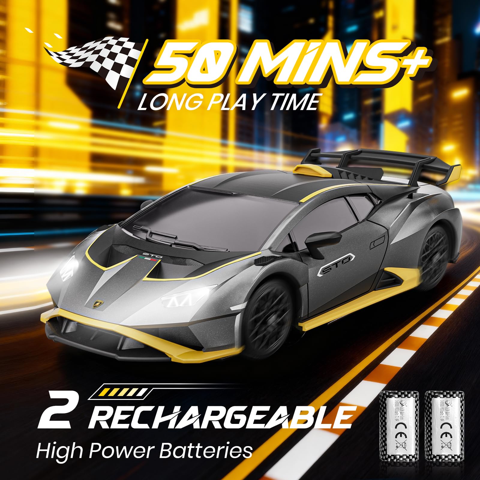 LUXOS RC Lamborghini adjustable speed 1-15 km/h for all skill levels.