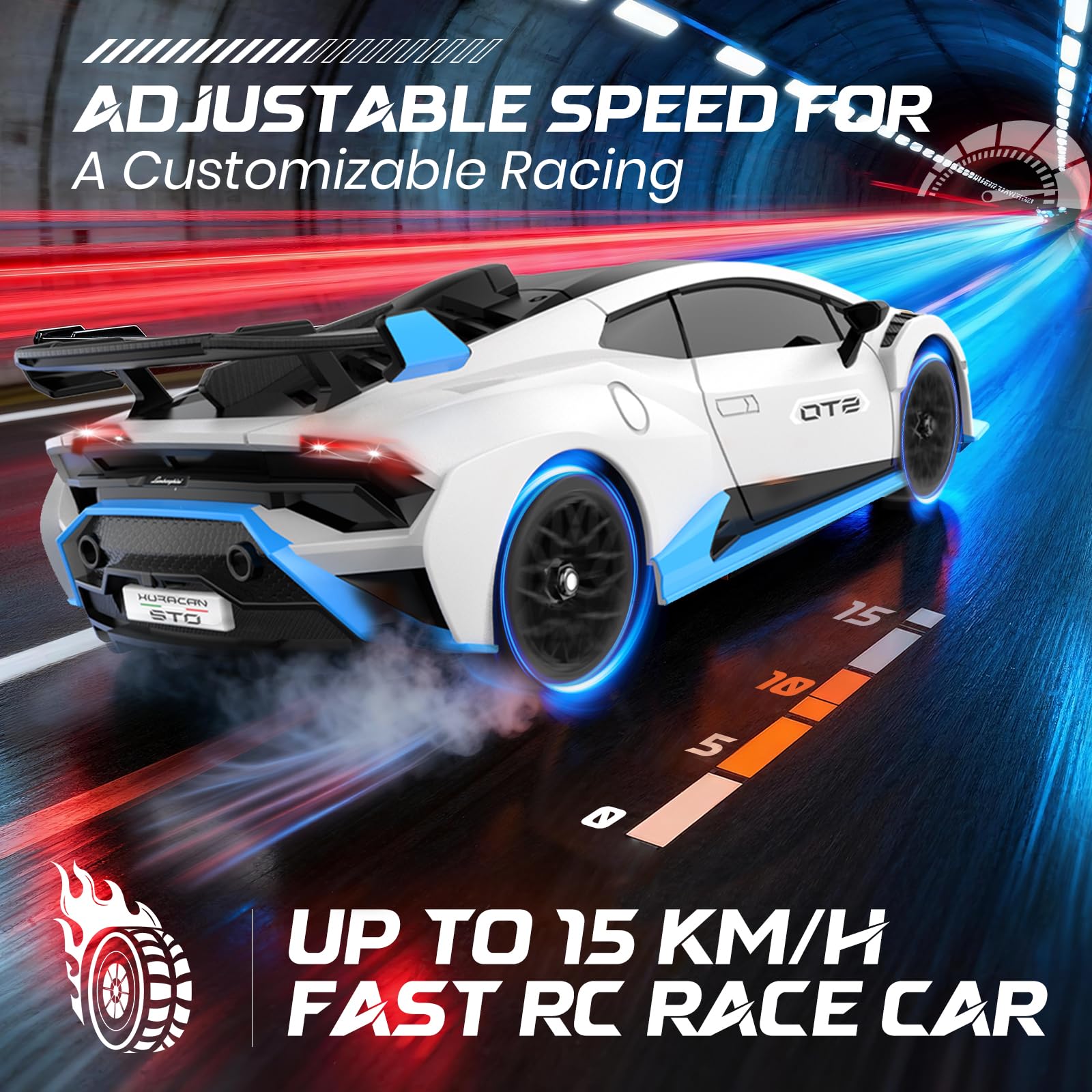 LUXOS RC Lamborghini two rechargeable batteries enable longer play sessions.