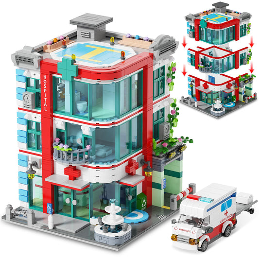 LuxRebuty city hospital ambulance building set with detailed exterior for realistic scenes
