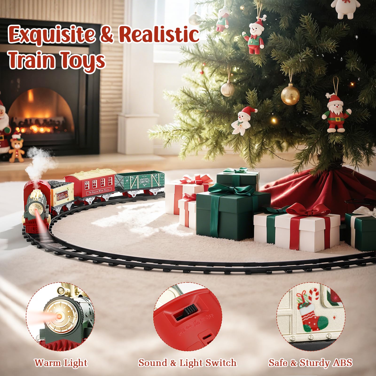 Luxspire coal car on track complements the vintage train look, enhancing Christmas display.