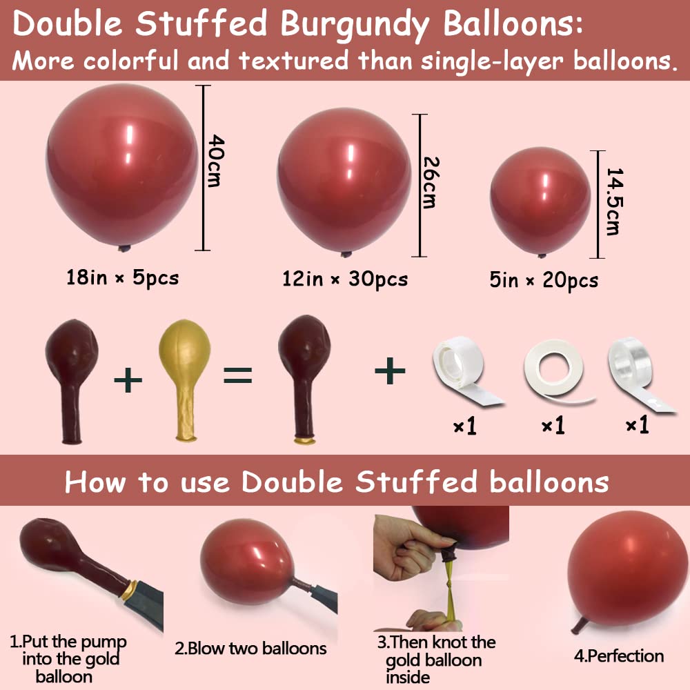 LUXURparty Burgundy double-stuffed 18in balloons create dramatic focal points.