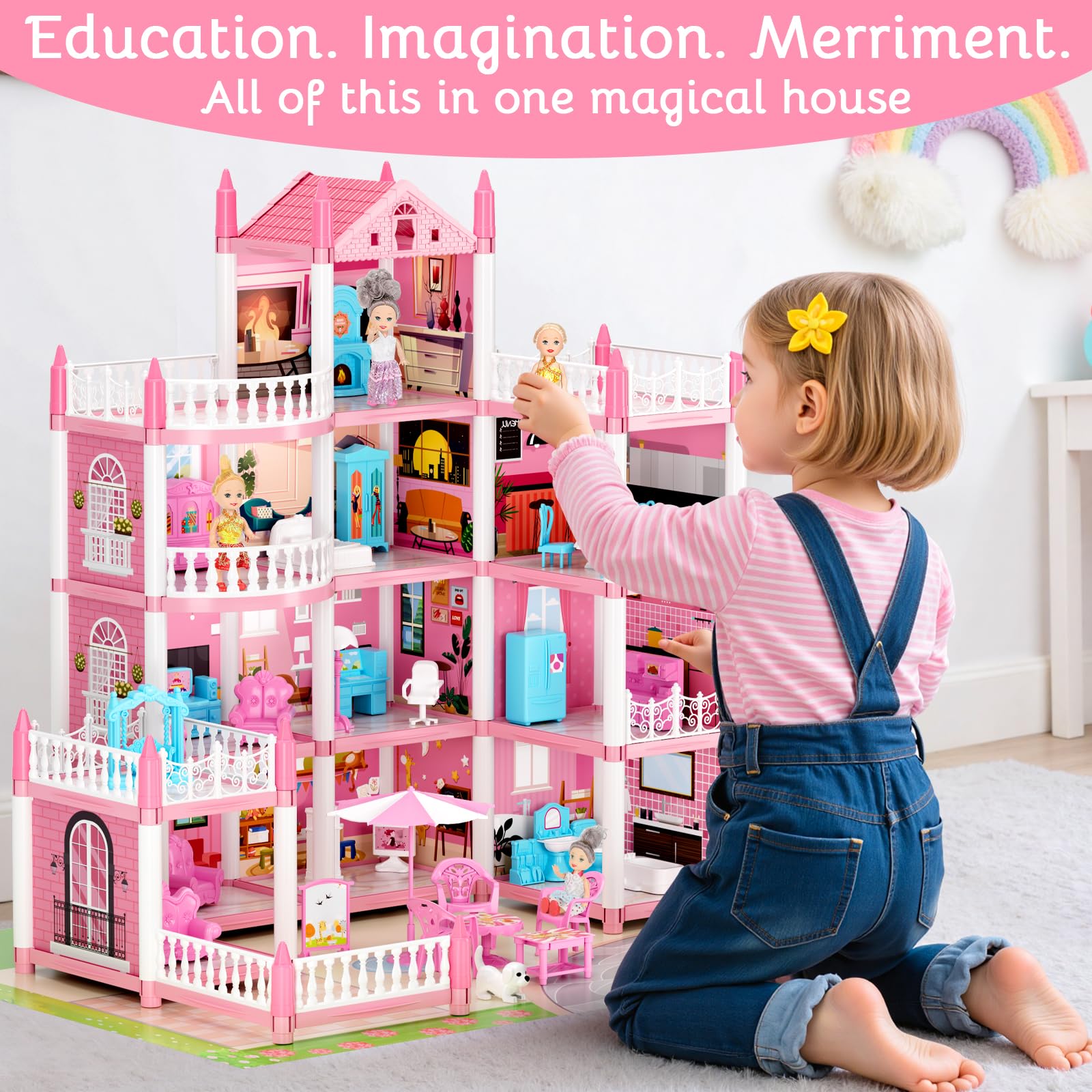 LUYE doll house with lights for cozy nighttime scenes.