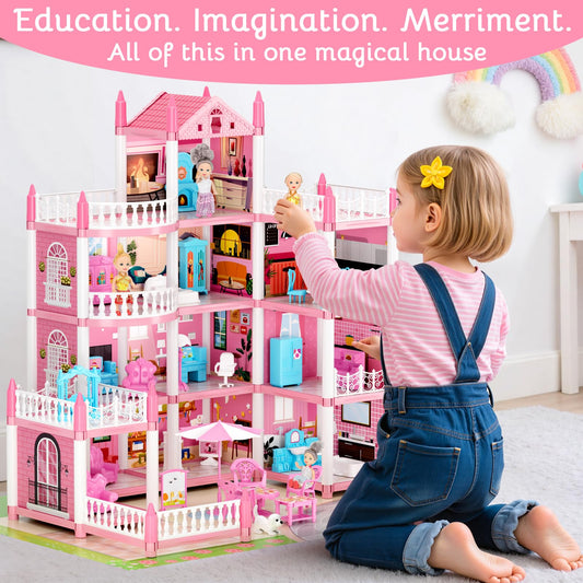 LUYE doll house with lights for cozy nighttime scenes.