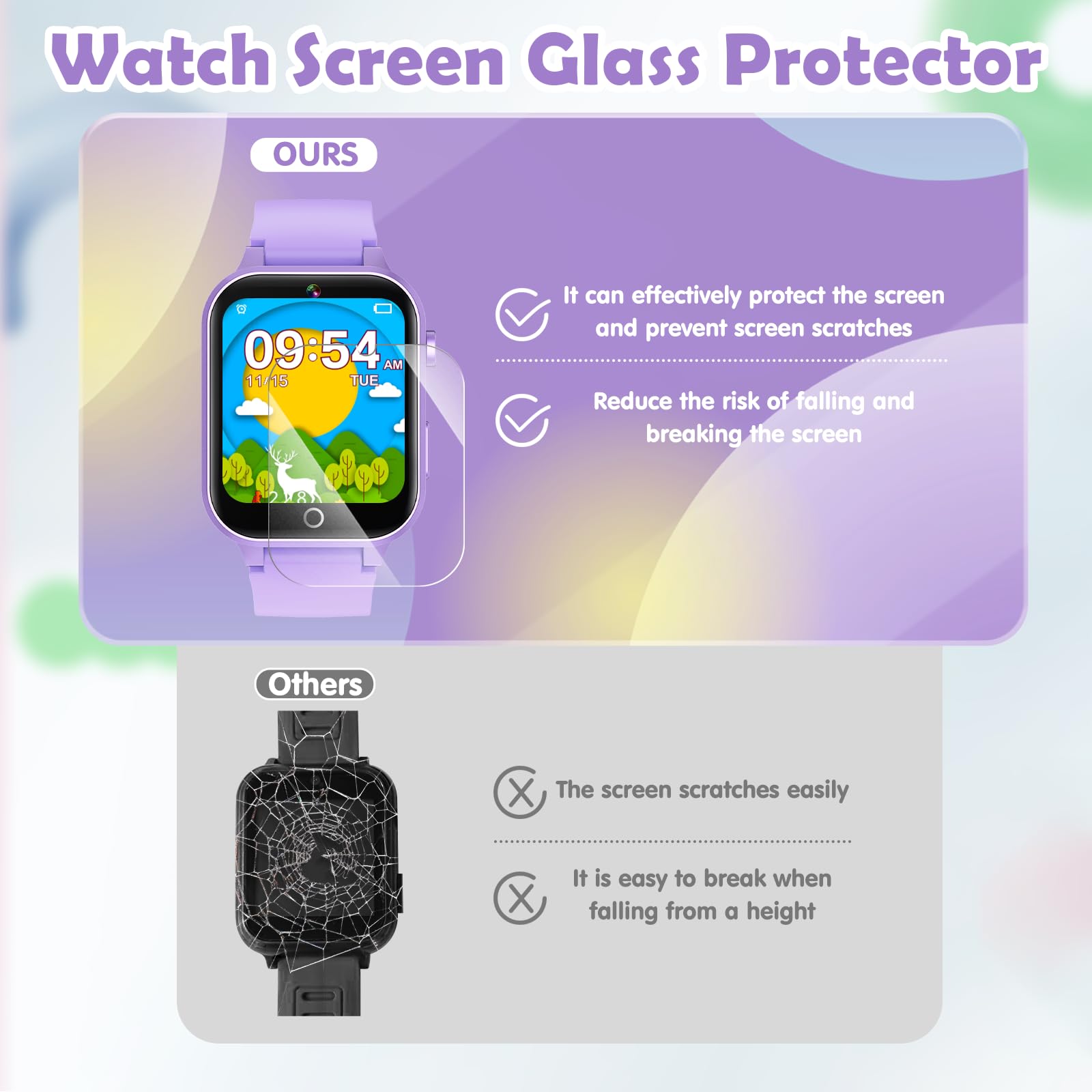 Luyiilo Kids Games Watch battery-standby purple highlights long battery life.