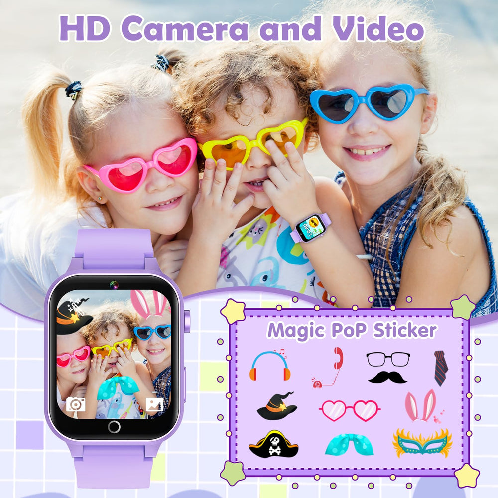 Luyiilo Kids Games Watch screen display purple emphasizing touch screen functionality.