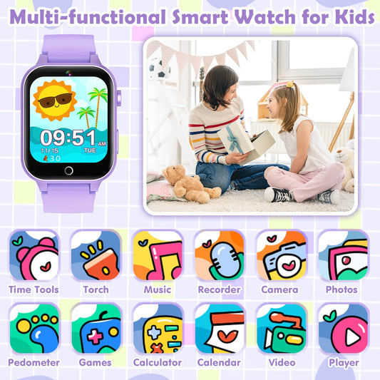 Luyiilo Kids Games Watch side view in purple highlighting comfortable silicone strap.