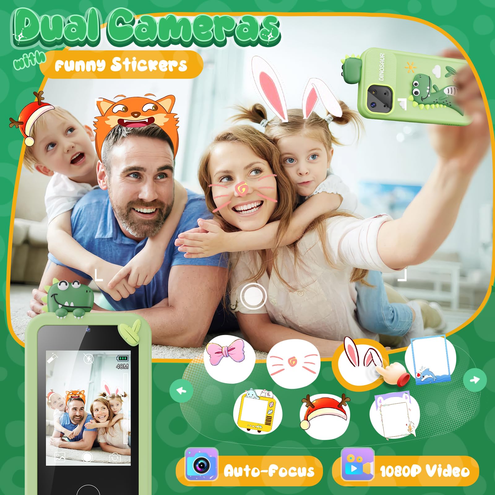 Luyiilo dual-camera toy phone captures moments in play.