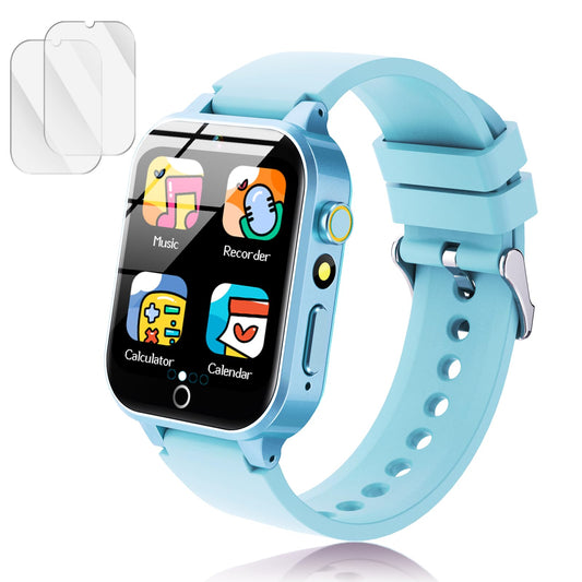 Luyiilo Kids Smart Watch blue front view with durable screen protection.