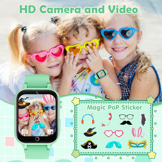 Luyiilo kids smart watch showcasing educational games for learning on the go.