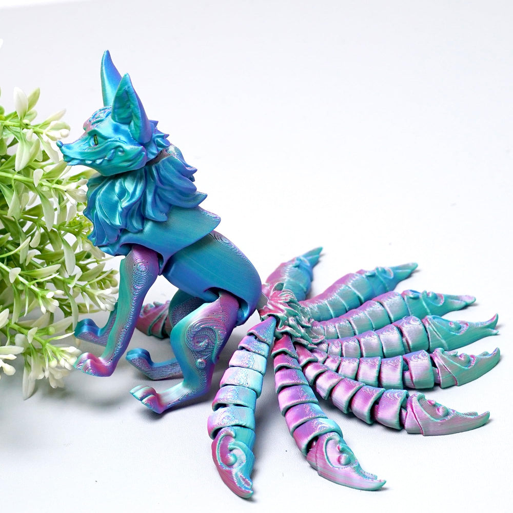 LUYUCUBE nine-tailed fox model on a nightstand for quiet intrigue.