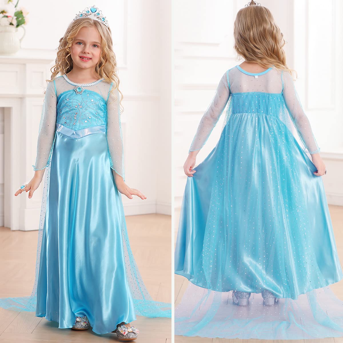 Luzlen Elsa dress set includes wig for complete costume experience.