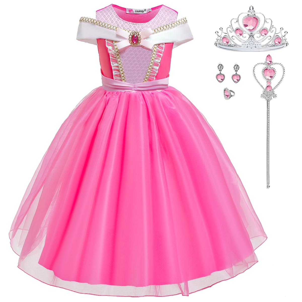 Luzlen pink girls princess dress front view for party moments