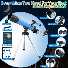 Luzsco Kids Telescope eyepieces 6mm and 20mm offer flexible magnification.