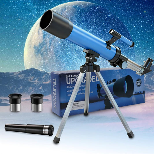 Luzsco Kids Telescope on tripod provides stable beginner viewing.