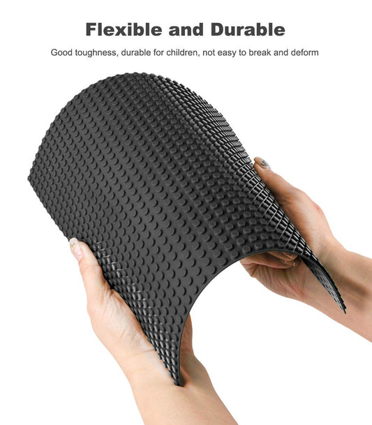 LVHERO smooth-texture baseplate black; sturdy surface supports creative brick projects.
