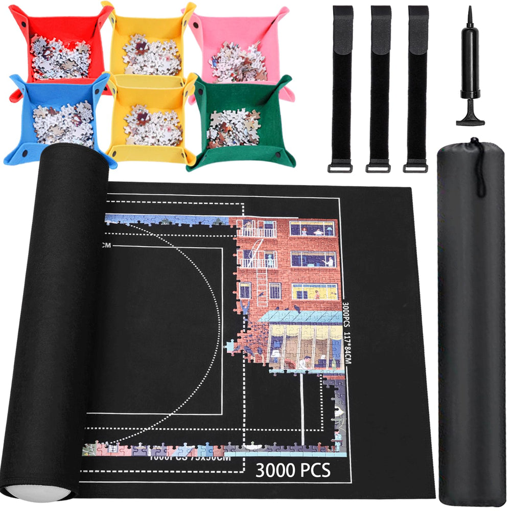 Lwoeo jigsaw mat roll-up surface shows smooth top and black felt bottom for stable puzzling sessions
