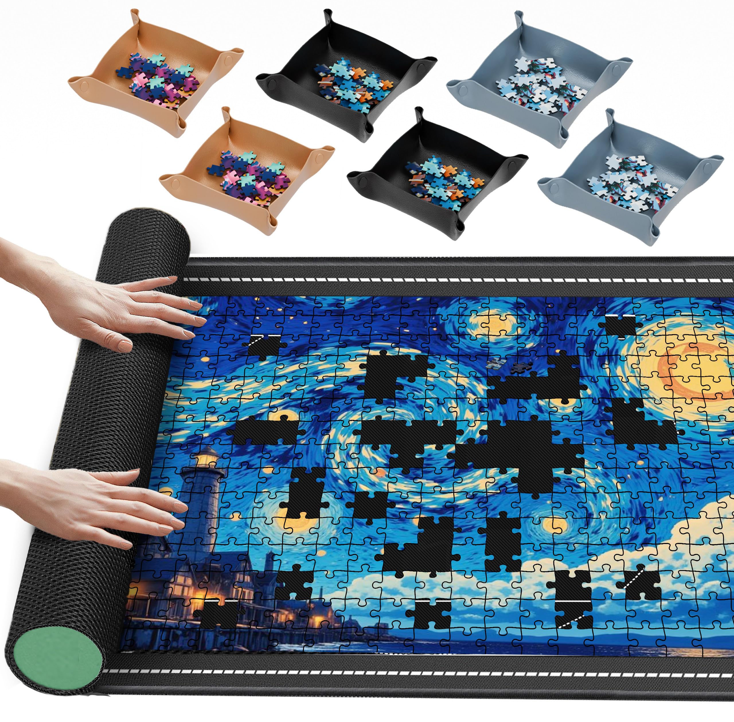 Lwoeo large puzzle mat supports 1000–2000 piece puzzles.