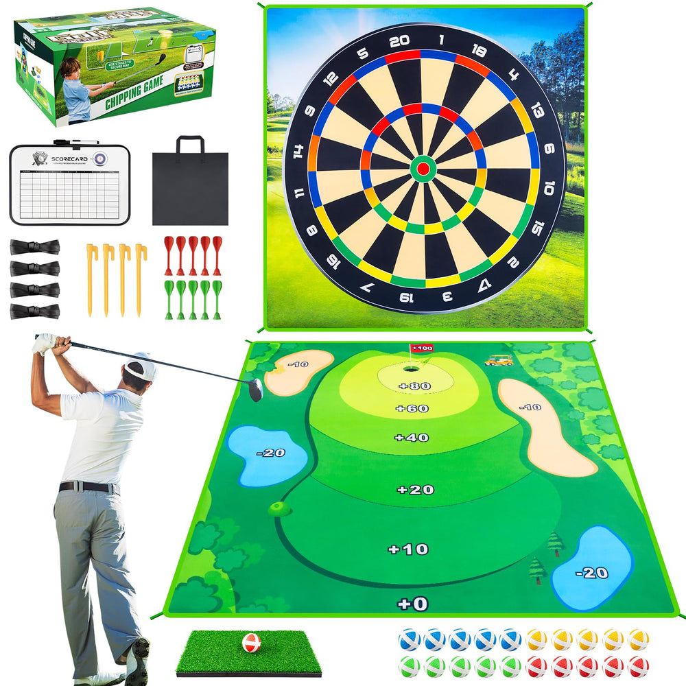 LYDARZ Battle Golf Set front view showing dual-sided mat for versatile play.