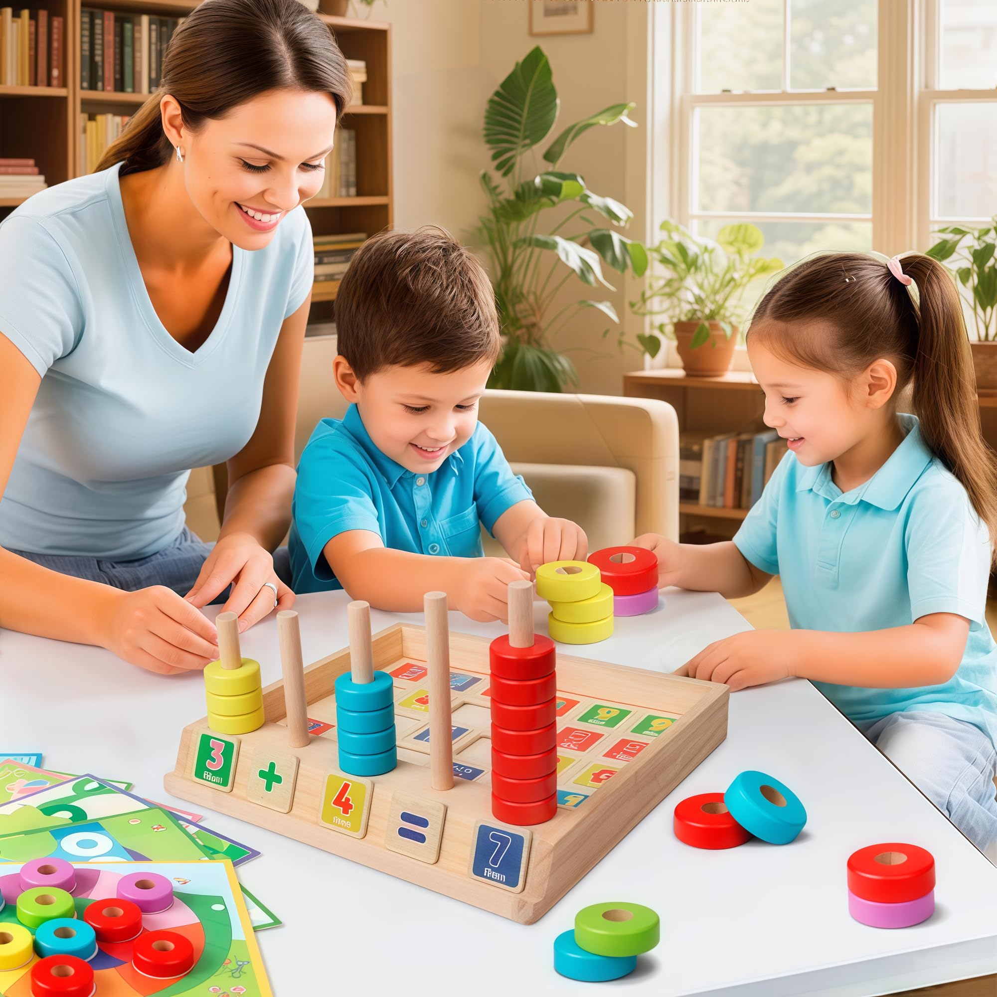 Lydaz wooden math manipulatives colorful circles on sticks facilitate color, shape, and number learning.